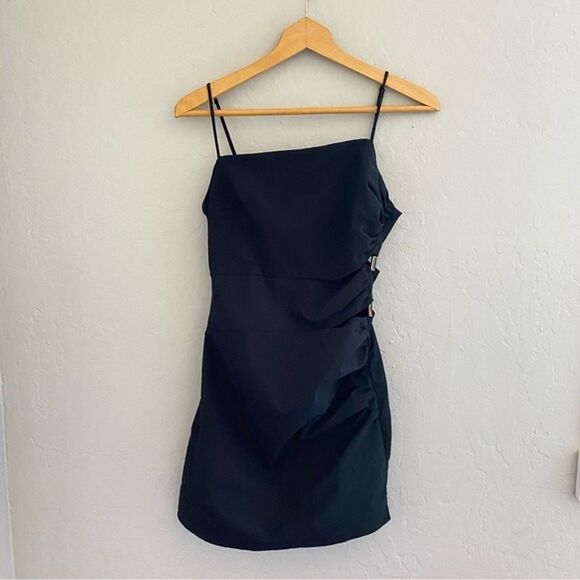 Zara Black Cut Out Mini Dress Womens M NYE LBD Sexy Cocktail Evening Event - Picture 4 of 9